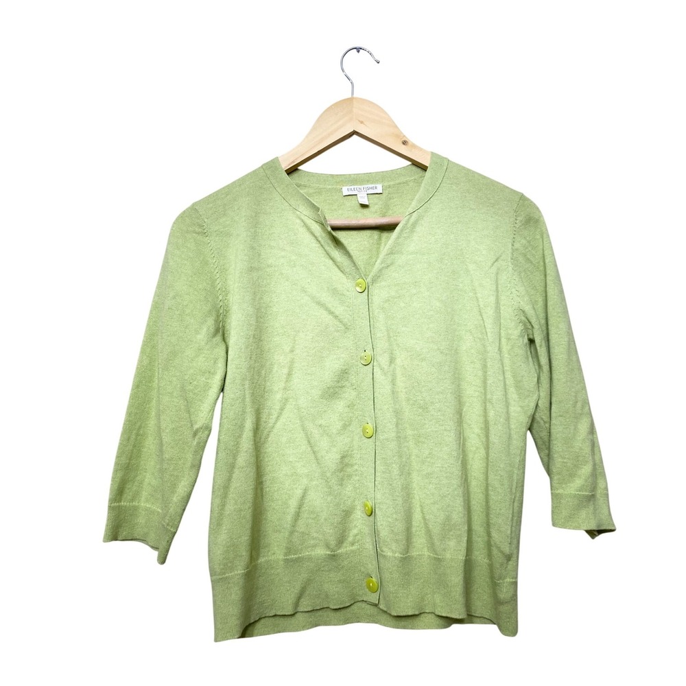 Eileen Fisher Petite Lime Green Organic Cotton Cashmere Cardigan Sweater PM